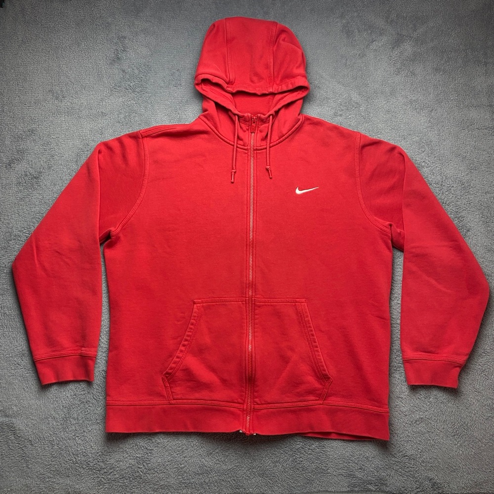 Nike Hoodie Full Zip Mens XL Fleece Sportswear Red White Swoosh 823531-611